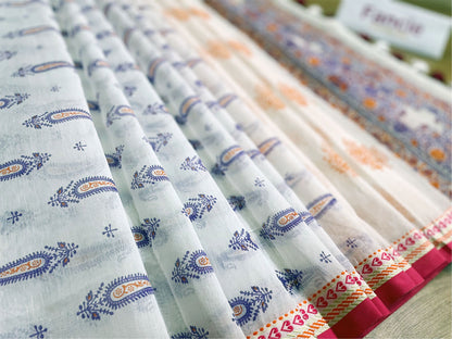 White half silk print saree