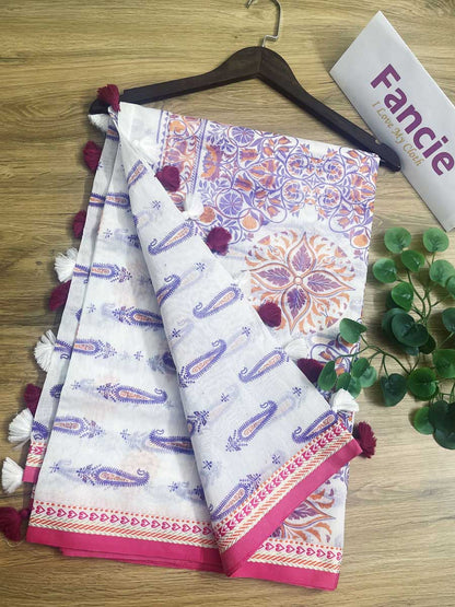 White half silk print saree for best EID collection 2024